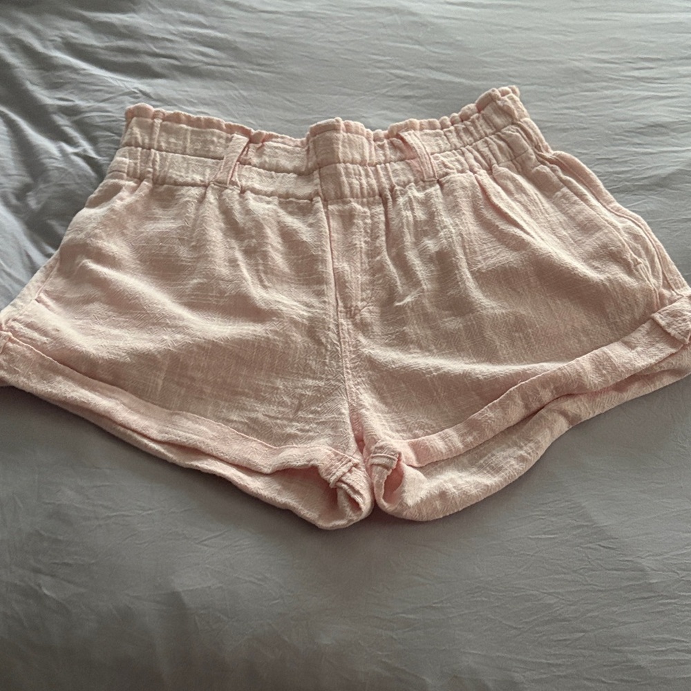 Free People High Waist Blush Pink Linen-Blend Shorts